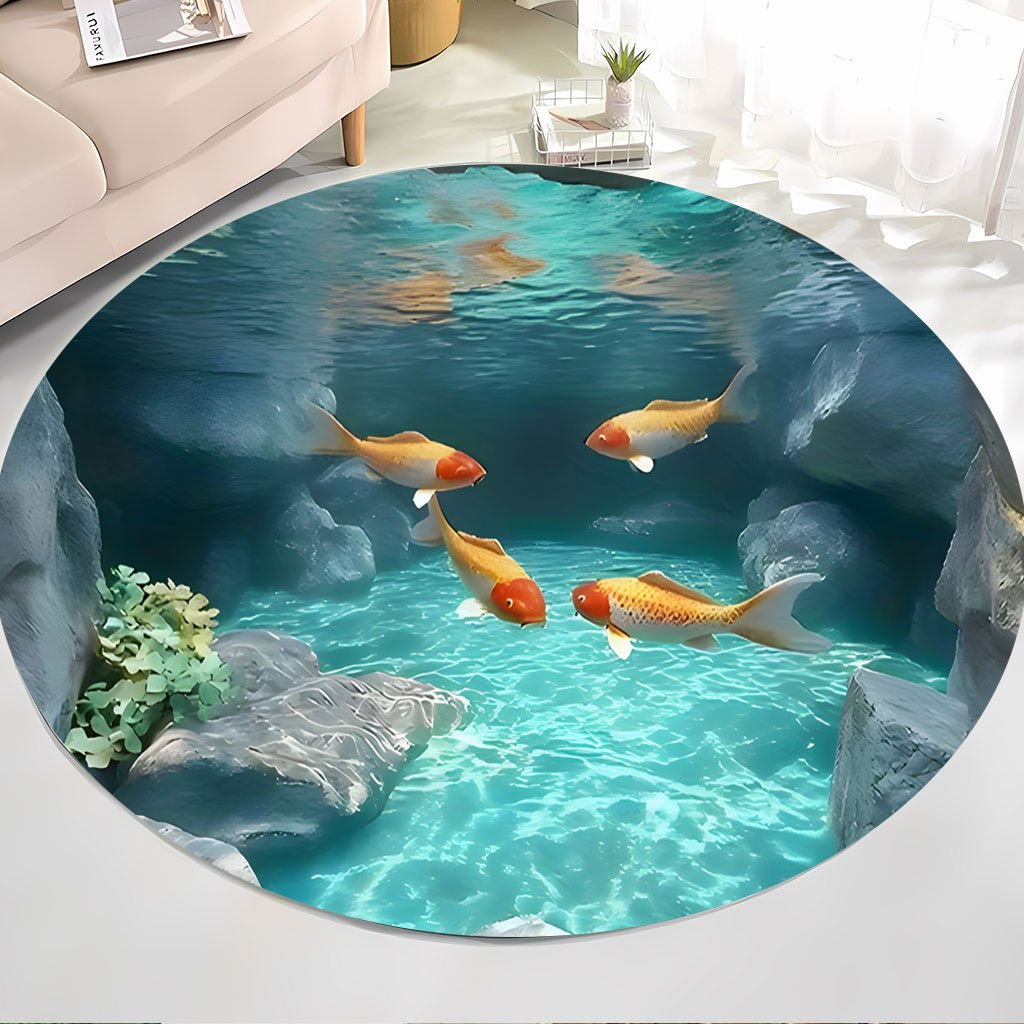 Aquarium Fish Japanese - Tapis rond en polaire avec scène