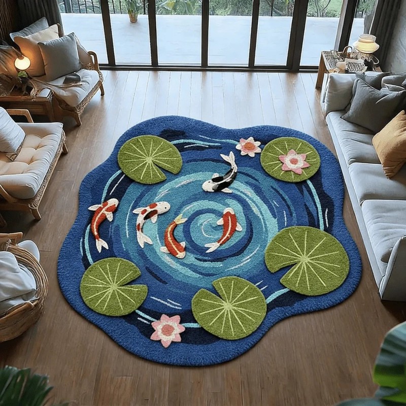 Aquarium Fish Koi - VIKAMA Tapis rond irrégulier imprimé poisson