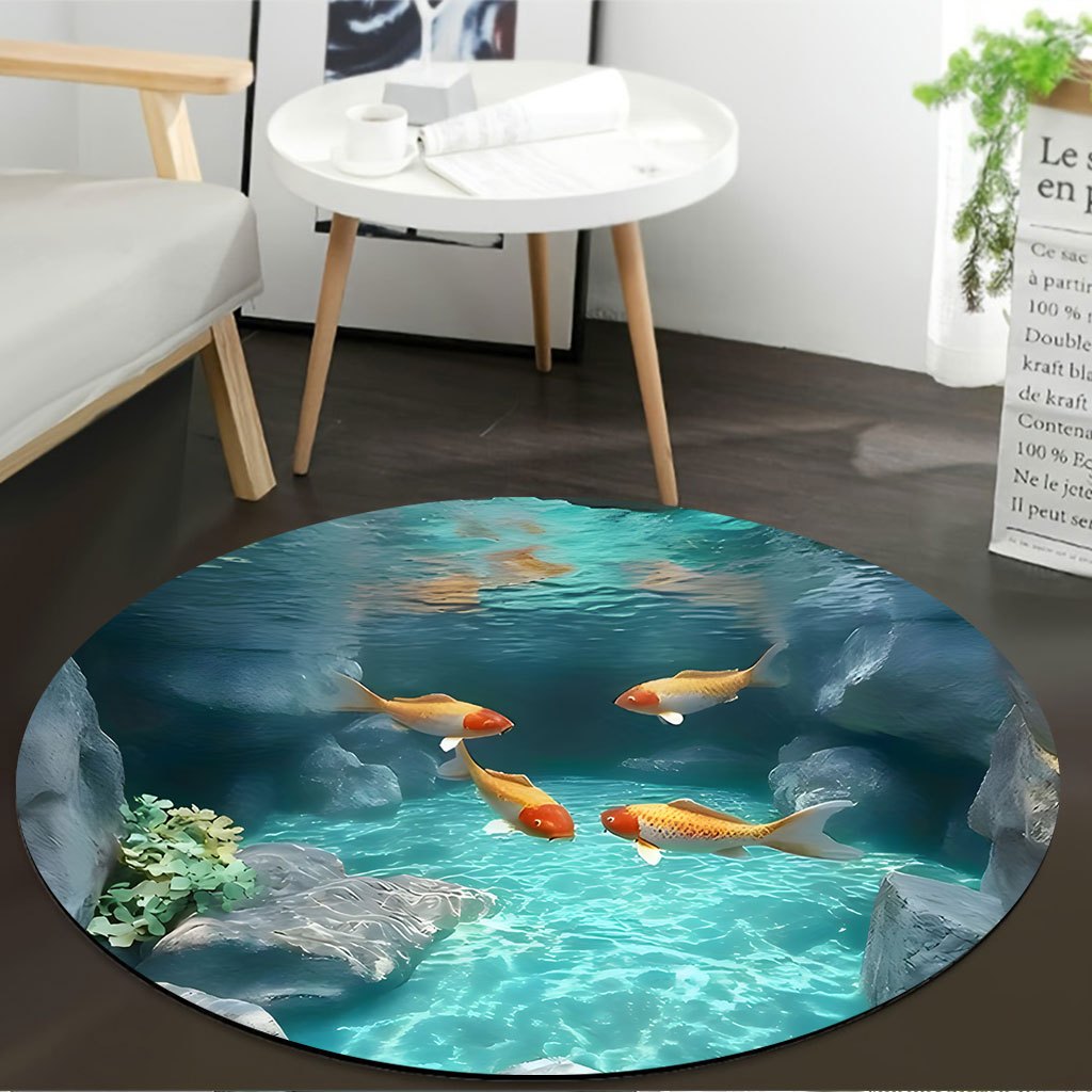 Tapis rond en polaire avec scè - Aquarium Fish Japanese avis et prix